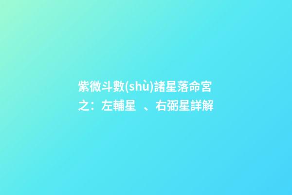 紫微斗數(shù)諸星落命宮之：左輔星、右弼星詳解